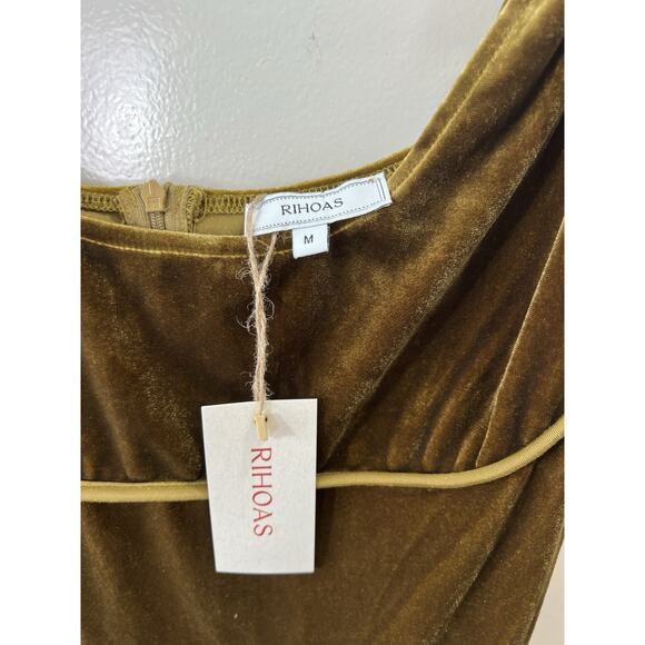 Women's Velvet Y2K Babydoll Midi Dress Size M Green Forest Fairycore Goblin NWTS - Picture 4 of 8